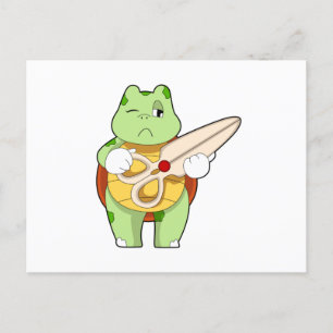 Schildkröte als Friseur mit Schere Postkarte