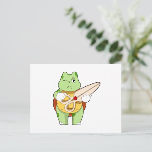 Schildkröte als Friseur mit Schere Postkarte (Stehend Vorderseite)