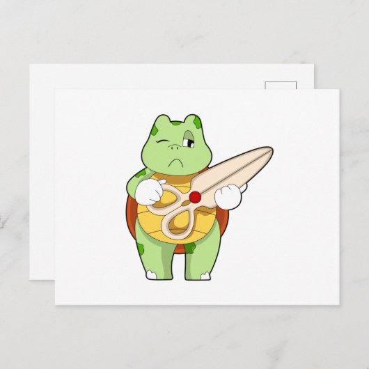 Schildkröte als Friseur mit Schere Postkarte (Vorne/Hinten)