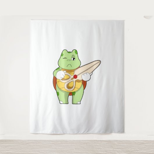Schildkröte als Friseur mit Schere Wandteppich (Vorderseite)