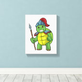 Schildkröte als Krieger mit Spear & Helmet Leinwanddruck (Insitu (Holzboden))