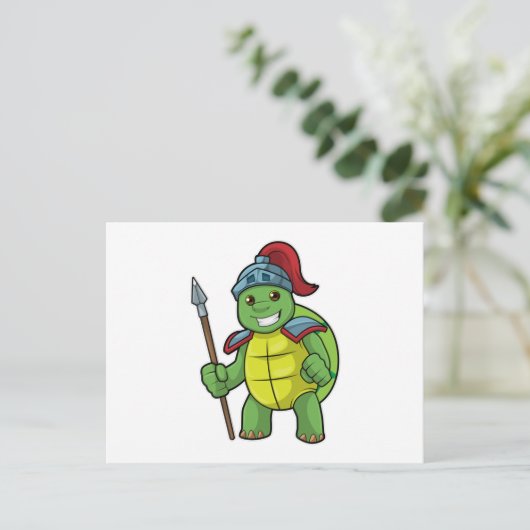 Schildkröte als Krieger mit Spear & Helmet Postkarte (Stehend Vorderseite)