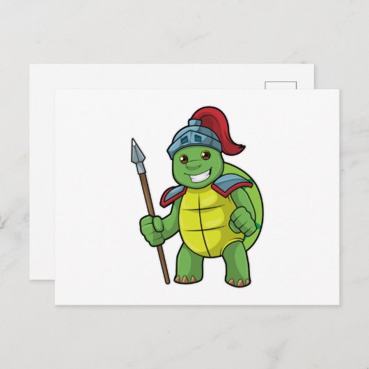 Schildkröte als Krieger mit Spear & Helmet Postkarte (Vorne/Hinten)