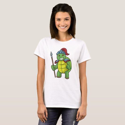 Schildkröte als Krieger mit Spear & Helmet T-Shirt (Vorne ganz)