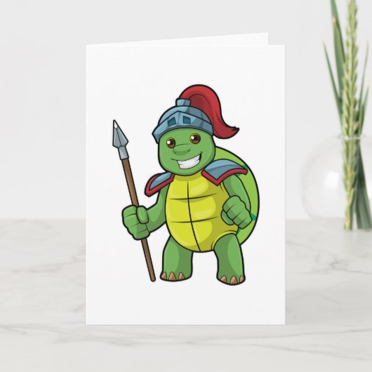 Schildkröte als Krieger mit Speer & Helm Karte (Vorderseite)