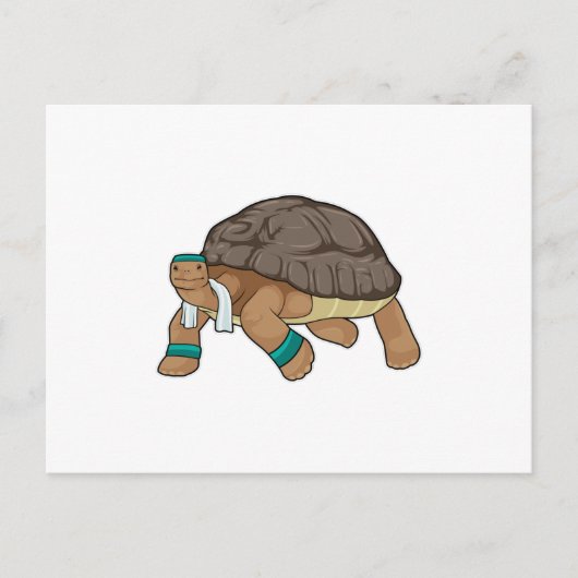Schildkröte als Läufer mit Handtuch Postkarte (Vorderseite)
