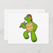 Schildkröte als Mechanik mit Schraubenschlüssel un Postkarte (Vorne/Hinten)