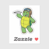 Schildkröte als Pilot mit Papier-Flugzeug Aufkleber (Blatt)