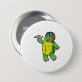 Schildkröte als Pilot mit Papier-Flugzeug Button (Vorne & Hinten)