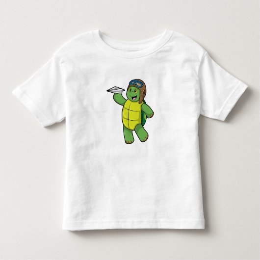 Schildkröte als Pilot mit Papier-Flugzeug Kleinkind T-shirt (Vorderseite)