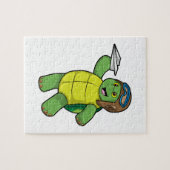 Schildkröte als Pilot mit Papier-Flugzeug Puzzle (Horizontal)