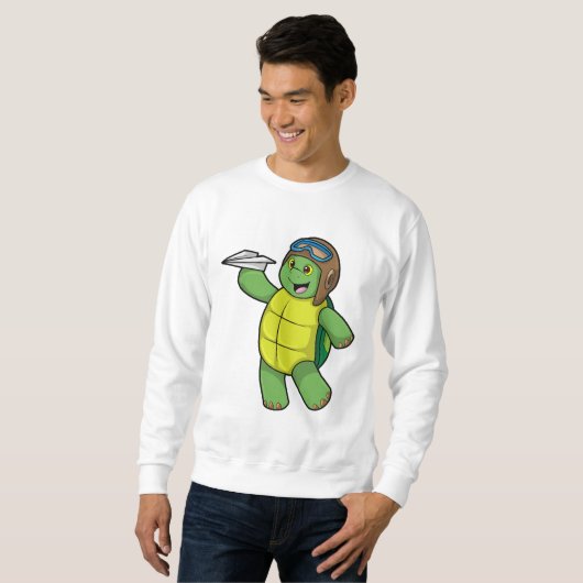 Schildkröte als Pilot mit Papier-Flugzeug Sweatshirt (Vorne ganz)