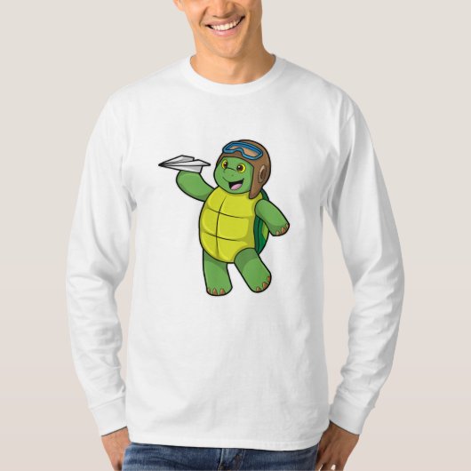 Schildkröte als Pilot mit Papier-Flugzeug T-Shirt (Vorderseite)