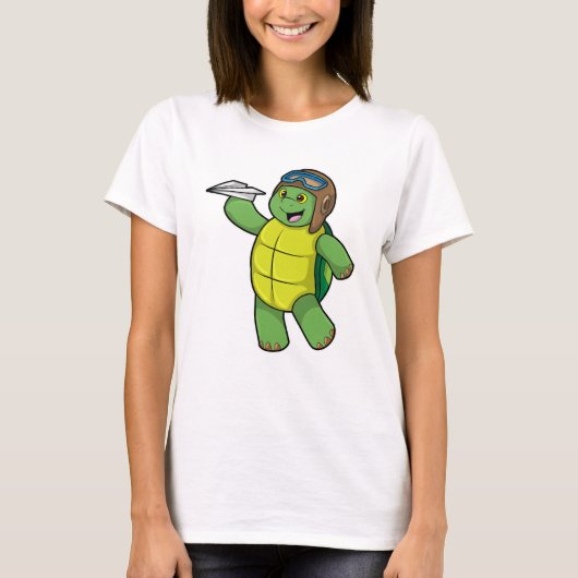 Schildkröte als Pilot mit Papier-Flugzeug T-Shirt (Vorderseite)