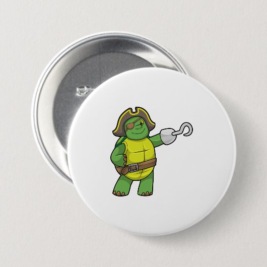 Schildkröte als Pirate mit Hooked-Hand und Augenpf Button (Vorne & Hinten)