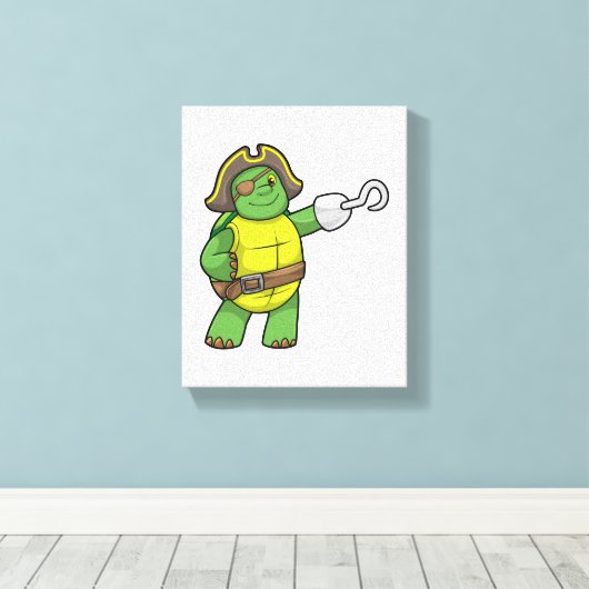 Schildkröte als Pirate mit Hooked-Hand und Augenpf Leinwanddruck (Insitu (Holzboden))