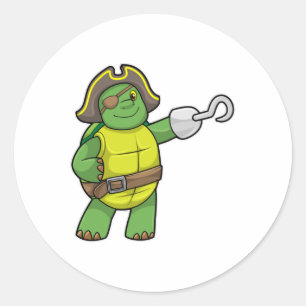 Schildkröte als Pirate mit Hooked-Hand und Augenpf Runder Aufkleber