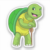 Schildkröte als Rentner mit Gehstock Aufkleber (Vorderseite)