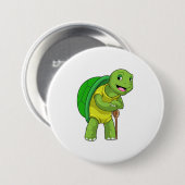 Schildkröte als Rentner mit Gehstock Button (Vorne & Hinten)