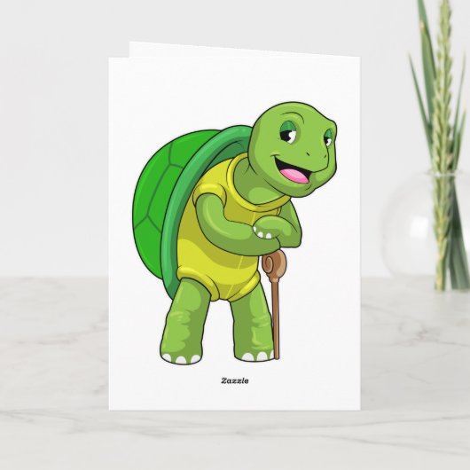 Schildkröte als Rentner mit Gehstock Karte (Rückseite)