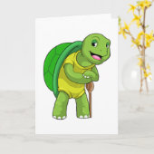 Schildkröte als Rentner mit Gehstock Karte (Gelbe Blume)