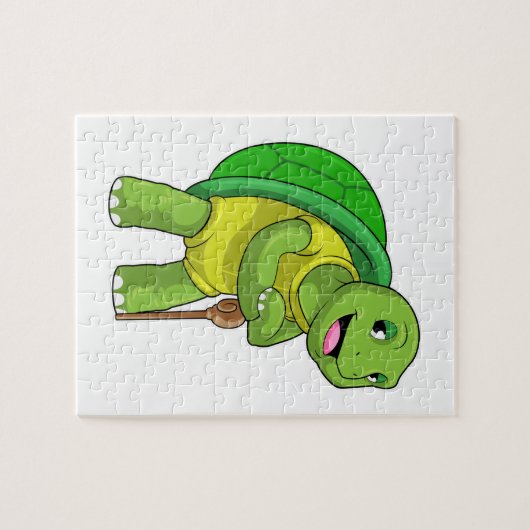 Schildkröte als Rentner mit Gehstock Puzzle (Horizontal)