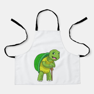 Schildkröte als Rentner mit Gehstock Schürze