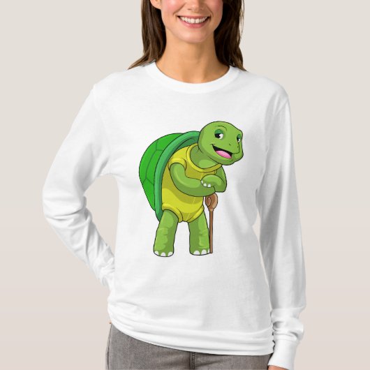 Schildkröte als Rentner mit Gehstock T-Shirt (Vorderseite)