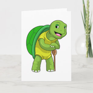 Schildkröte als Rentner mit Spazierstock Karte