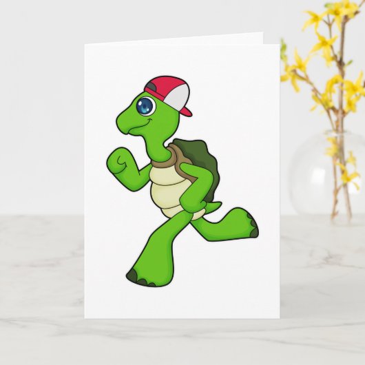 Schildkröte als Runner mit Cap Karte (Gelbe Blume)