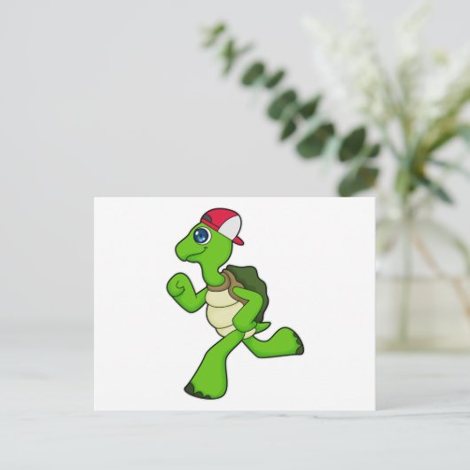 Schildkröte als Runner mit Cap Postkarte (Stehend Vorderseite)