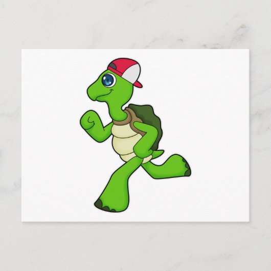 Schildkröte als Runner mit Cap Postkarte (Vorderseite)