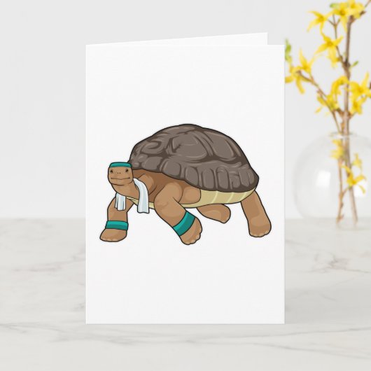 Schildkröte als Runner mit Handtuch Karte (Gelbe Blume)