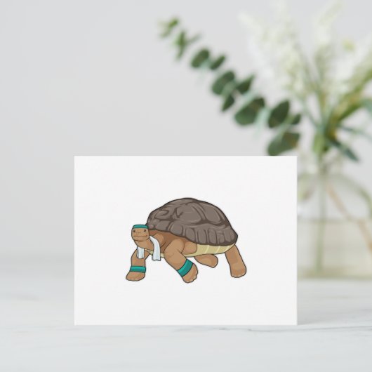Schildkröte als Runner mit Handtuch Postkarte (Stehend Vorderseite)