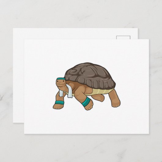 Schildkröte als Runner mit Handtuch Postkarte (Vorne/Hinten)