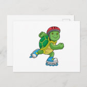 Schildkröte als Skater mit Inline-Skaten und Helm Postkarte (Vorne/Hinten)