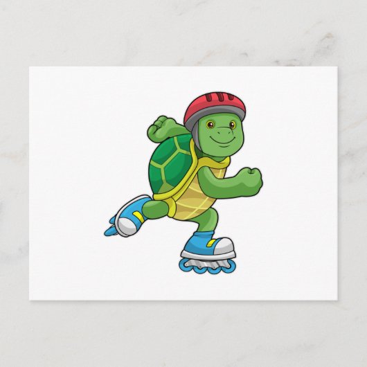 Schildkröte als Skater mit Inline-Skaten und Helm Postkarte (Vorderseite)