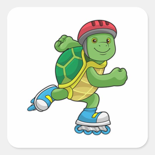 Schildkröte als Skater mit Inline-Skaten und Helm Quadratischer Aufkleber (Vorderseite)