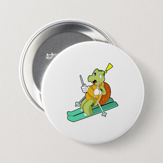 Schildkröte als Skifahrer Button (Vorne & Hinten)