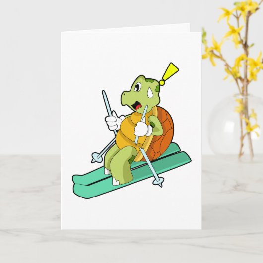 Schildkröte als Skifahrer Karte (Gelbe Blume)