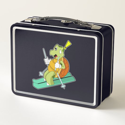 Schildkröte als Skifahrer Metall Brotdose (Rückseite)