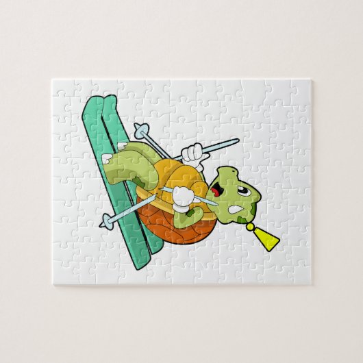 Schildkröte als Skifahrer Puzzle (Horizontal)