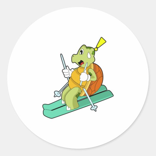 Schildkröte als Skifahrer Runder Aufkleber (Vorderseite)