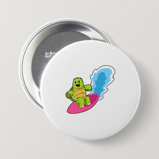 Schildkröte als Surfer mit Surfboard Button (Vorne & Hinten)
