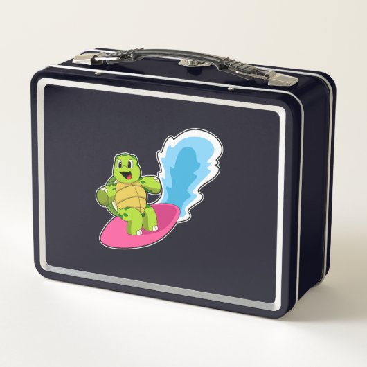 Schildkröte als Surfer mit Surfboard Metall Brotdose (Rückseite)