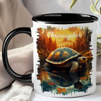 Schildkröte am Herbstwaldsee Spiegelung