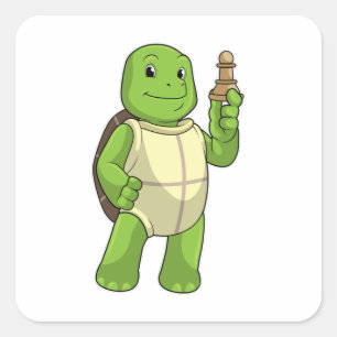 Schildkröte am Schach mit Schachstück gepaart Quadratischer Aufkleber