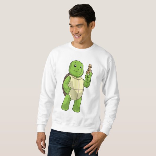 Schildkröte am Schach mit Schachstück gepaart Sweatshirt (Vorne ganz)