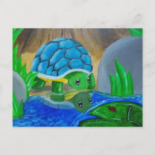 Schildkröte auf der Postkarte des Teiches