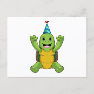 Schildkröte auf einer Geburtstagsfeier mit Partyhu Postkarte